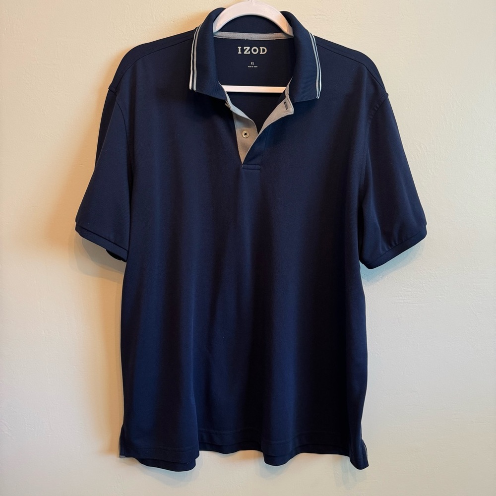 IZOD Navy Polo with Striped Collar